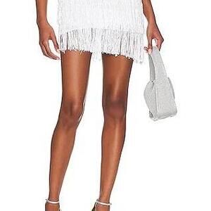 Alkira Fringe Mini Skirt in White Sequin